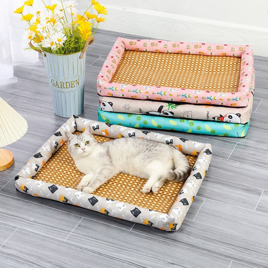 Pet mat with rattan material